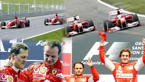 Scuderia Ferrari de Fórmula 1 - Massa e Alonso em 2010 e Barrichello e Schumacher em 2002 - Foto Divulgação