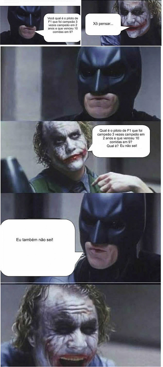 Fórmula 1 em: Charge de Batman e Coringa contando piada